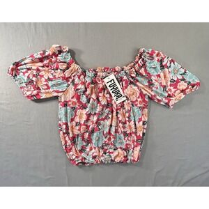 Fuyukai off-the-shoulder‎ floral crop top Womens L/XL NWT